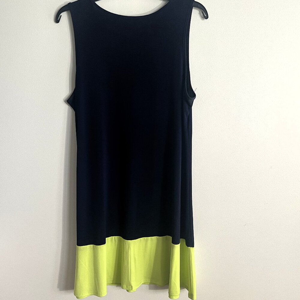 Navy & Neon Green Colorblock Sleeveless Dress - Size 16